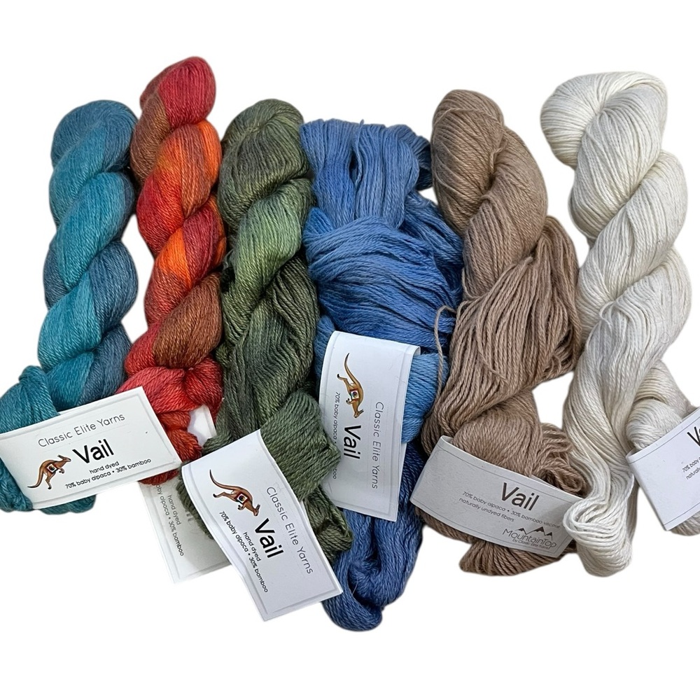 6 Classic Elite Vail Baby Alpaca Bamboo Hand Dyed Tan Blues Green Orange White
